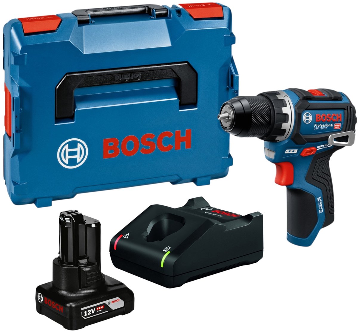 Bosch GSR 12V-32 Professional accuboormachine 12 V 32 Nm borstelloos + 1x accu 6,0 Ah + oplader + L-Boxx