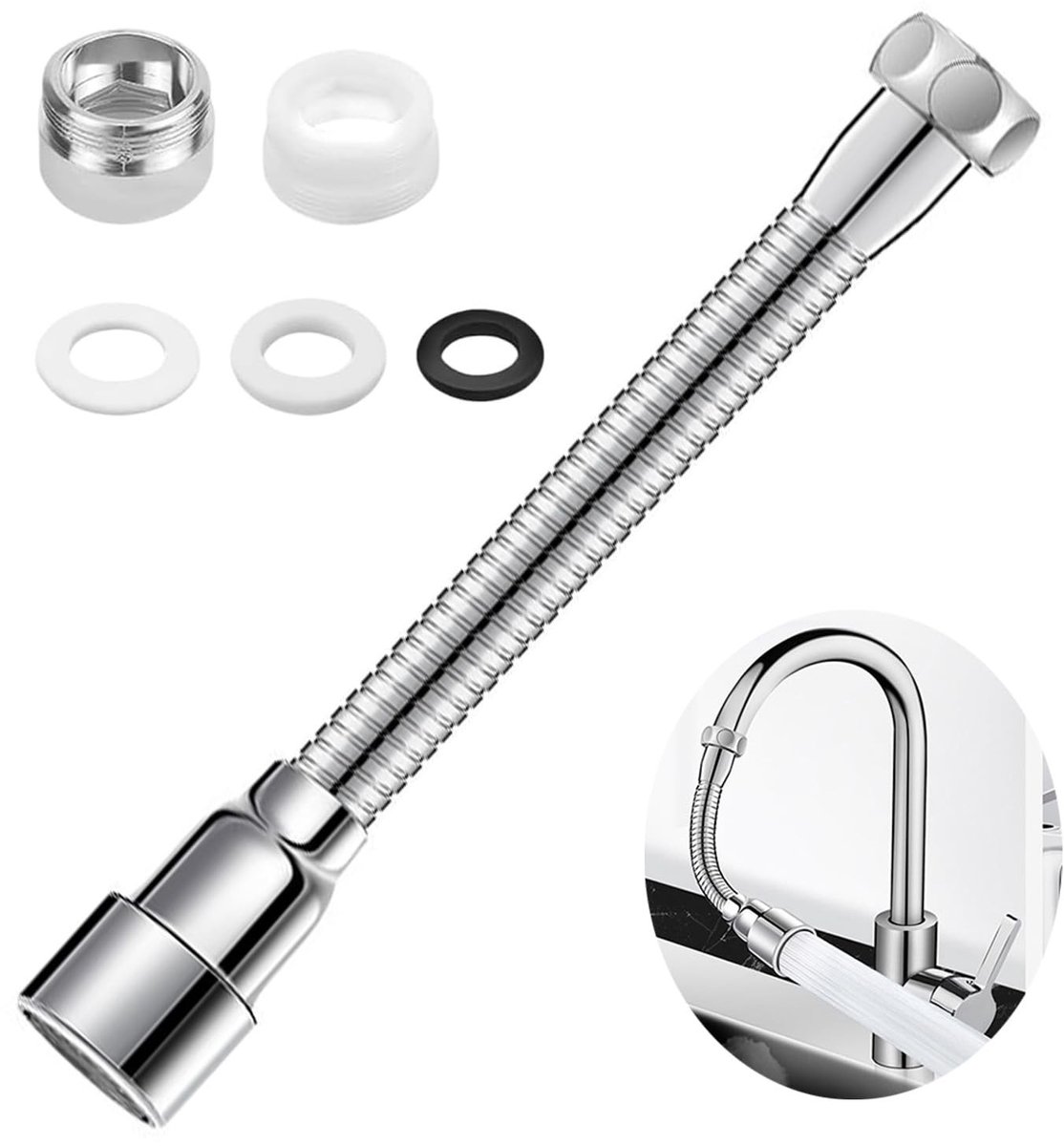 Dailygoods - Kraan verlenging, 360 graden draaibare sproeikop, kraanverlenging keuken, 16 cm, perfect voor keuken, badkamer enz. (1 stuk)