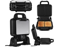 Ploutos® Gaufrier avec Plaques Interchangeables - Gaufrier Antiadhésif - Gaufrier avec Plaques de Cuisson Interchangeables - Noir - 24cm x 34cm x 11cm