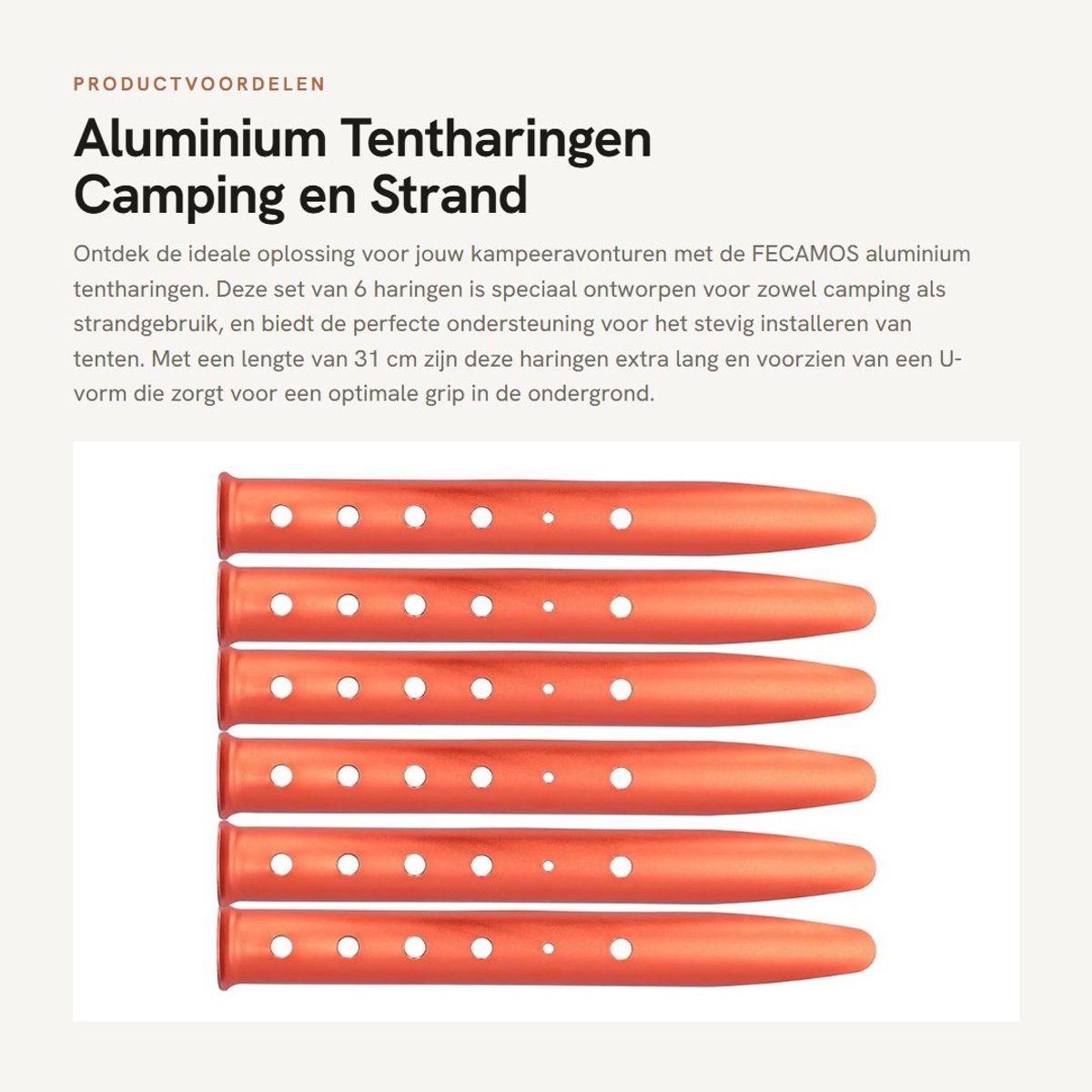 Dailygoods- Tentharingen 31 cm - Aluminium - U-vormige Haringen - Lichtgewicht - Camping/Strand - Antislip Bevestiging - Tentpinnen