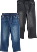 Next - Jongens - Jeans met losse pasvorm, stretch en elastische tailleband, set van 2 - Zwart