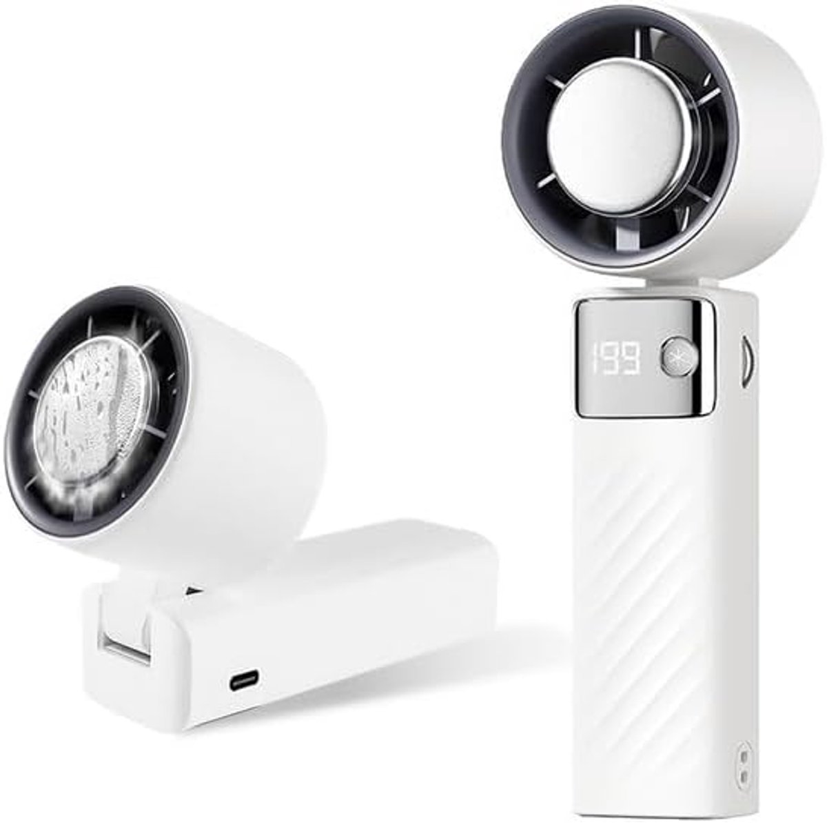 Handventilator met Koelfunctie – 4000mAh – USB-C Oplaadbaar – 199 Instelbare Snelheden – Digitaal Display – Draagbare Mini Ventilator met Koelplaat – Wit – 1 stuk