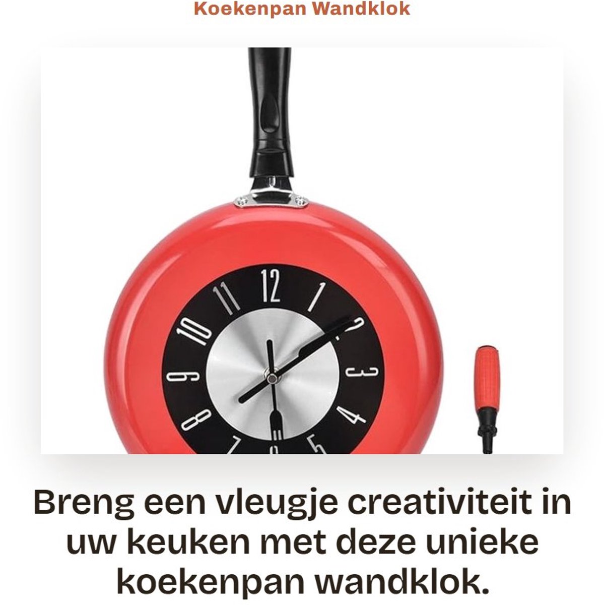 Dailygoods - Koekenpan Wandklok - Decoratieve Klok - Eenvoudige Installatie - 25,4 cm - Ke