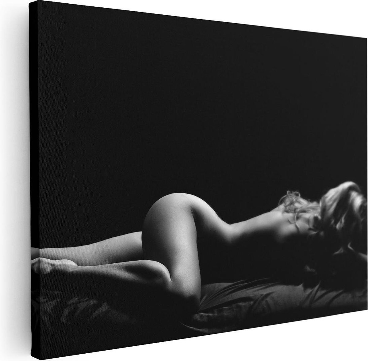 Artaza Canvas Schilderij Vrouw Naakt in Bed - Erotiek - Zwart Wit - 40x30