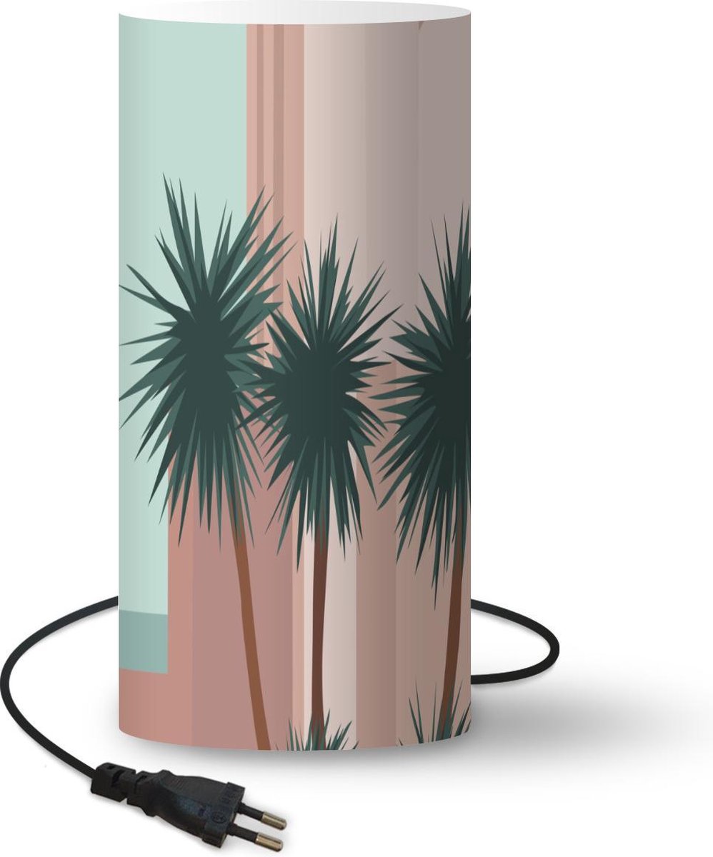 Lamp - Nachtlampje - Tafellamp slaapkamer - Zomer - Palmbomen - Abstract - Pastel - 54 cm hoog - Ø24.8 cm - Inclusief LED lamp