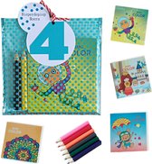 5 x Traktaties 4 jaar - Uitdeelcadeautjes - Kleurpotloden - Kleurboekjes - Set van 5 Blauwe Uitdeelzakjes Voor Kinderen - School - Kinderfeestje - Hoera 4 jaar - Bedankjes Kinderfeest - Verja