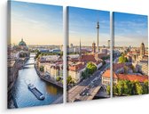 Schilderij - de rivier Spree en zicht op Berlijn, 3 luik, premium print