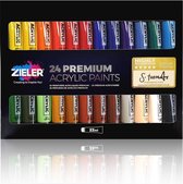 Premium Acrylverf Set van Zieler - 24 Acrylverf Tubes van 22 ml - Levendige Acryl Verf Kleuren en Rijke Pigmenten - Inclusief Startgids