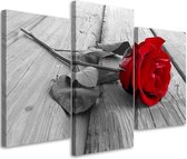 Trend24 - Canvas Schilderij - Rode Roos - Drieluik - Bloemen - 90x60x2 cm - Rood