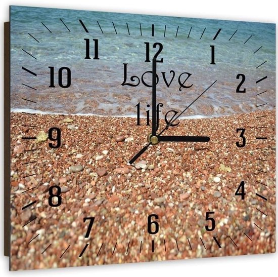 Trend24 - Wandklok - Seashore Love Life Stenen - Muurklok - Natuur - 60x60x2 cm - Bruin