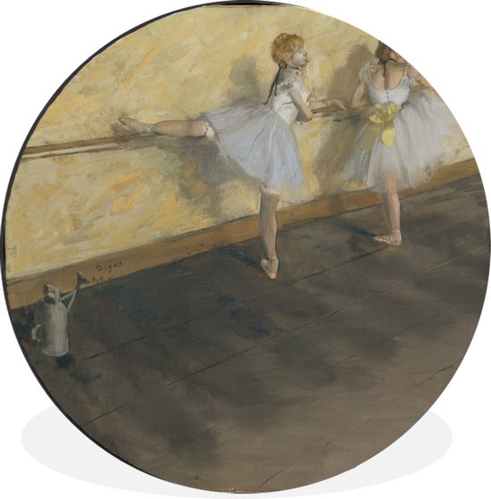WallCircle - Wandcirkel - Muurcirkel - Dancers Practicing at the Barre - Schilderij van Edgar Degas - Aluminium - Dibond - ⌀ 90 cm - Binnen en Buiten