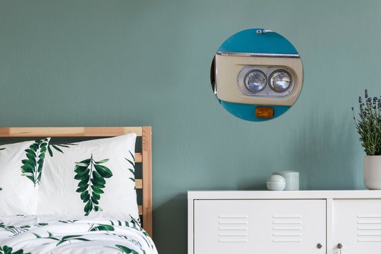 Phares de plaque en plastique de cercle mural VW bus bleu ⌀ 30 cm - impression photo sur cercle mural / cercle vivant (décoration murale)
