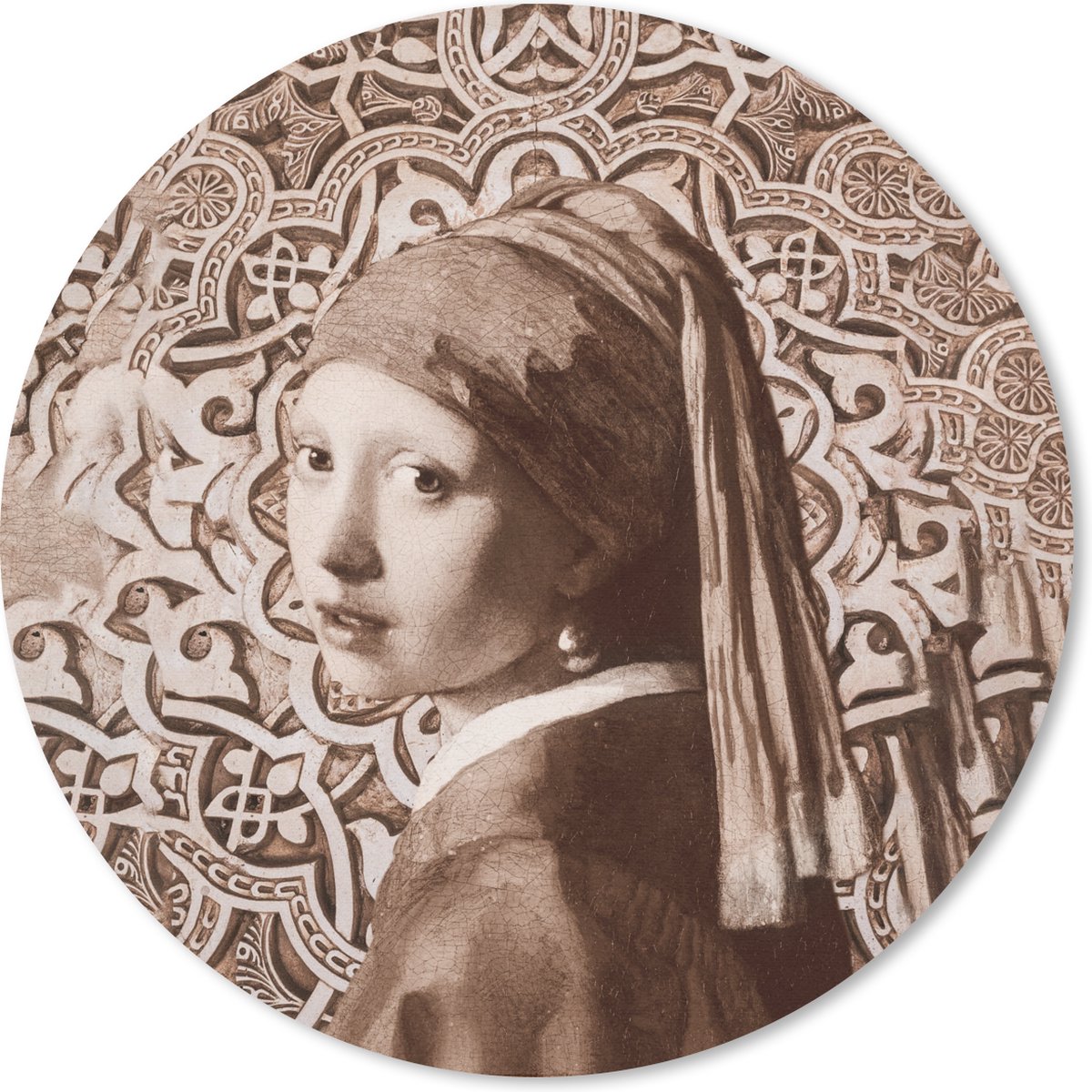 Muismat rond 30x30 cm - Mousepad Meisje met de parel - Vermeer - Bruin - Ronde muismatten