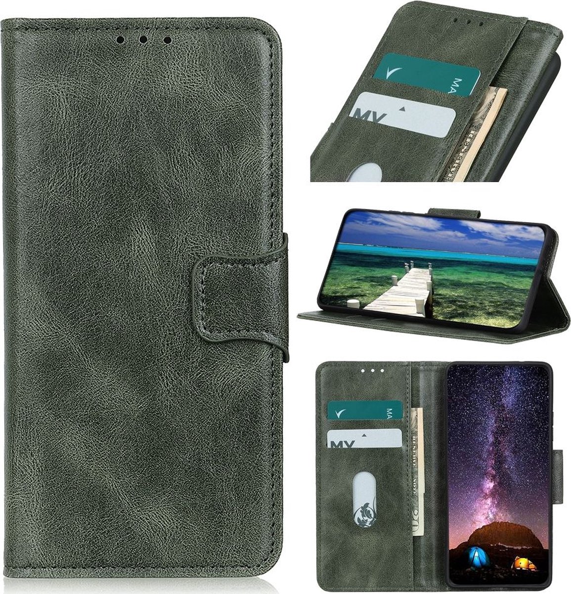 Mobigear Telefoonhoesje geschikt voor Samsung Galaxy S22 Hoesje | Mobigear Classy Bookcase Portemonnee | Pasjeshouder voor 2 Pasjes | Telefoonhoesje voor Pinpas / OV Kaart / Rijbewijs - Groen