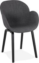 Alterego Design stoel met armleuningen 'SAMY' van grijze stof en zwart houten poten