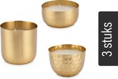 vtwonen Kaarsen - Set van 3 - Metaal - Goud - Ø 13cm