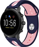 Siliconen Smartwatch bandje - Geschikt voor  Fossil Gen 5 duo sport band - donkerblauw/roze - Strap-it Horlogeband / Polsband / Armband