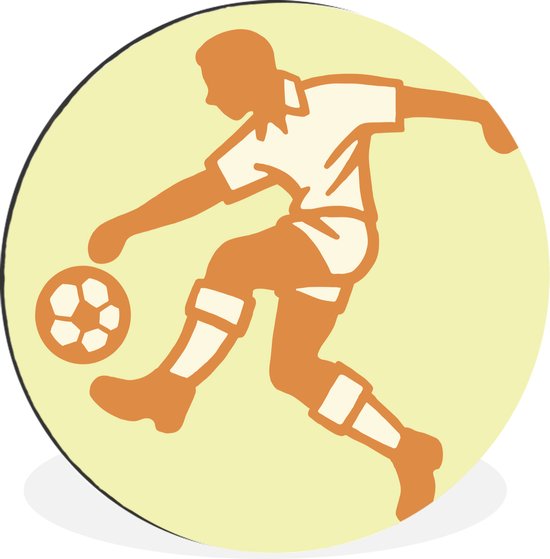WallCircle - Wandcirkel - Muurcirkel - Een illustratie van een persoon die de voetbal aanneemt - Jongens - Meisjes - Kinderen - Aluminium - Dibond - ⌀ 90 cm - Binnen en Buiten
