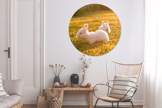 WallCircle - Wall Circle - Wall Circle Indoor - Lapins - Bébé - Wit - 140x140 cm - Décoration murale - Peintures Ronds