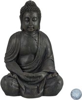 boeddha beeldje zittend - 70 cm - binnen - buiten - groot - donkergrijs