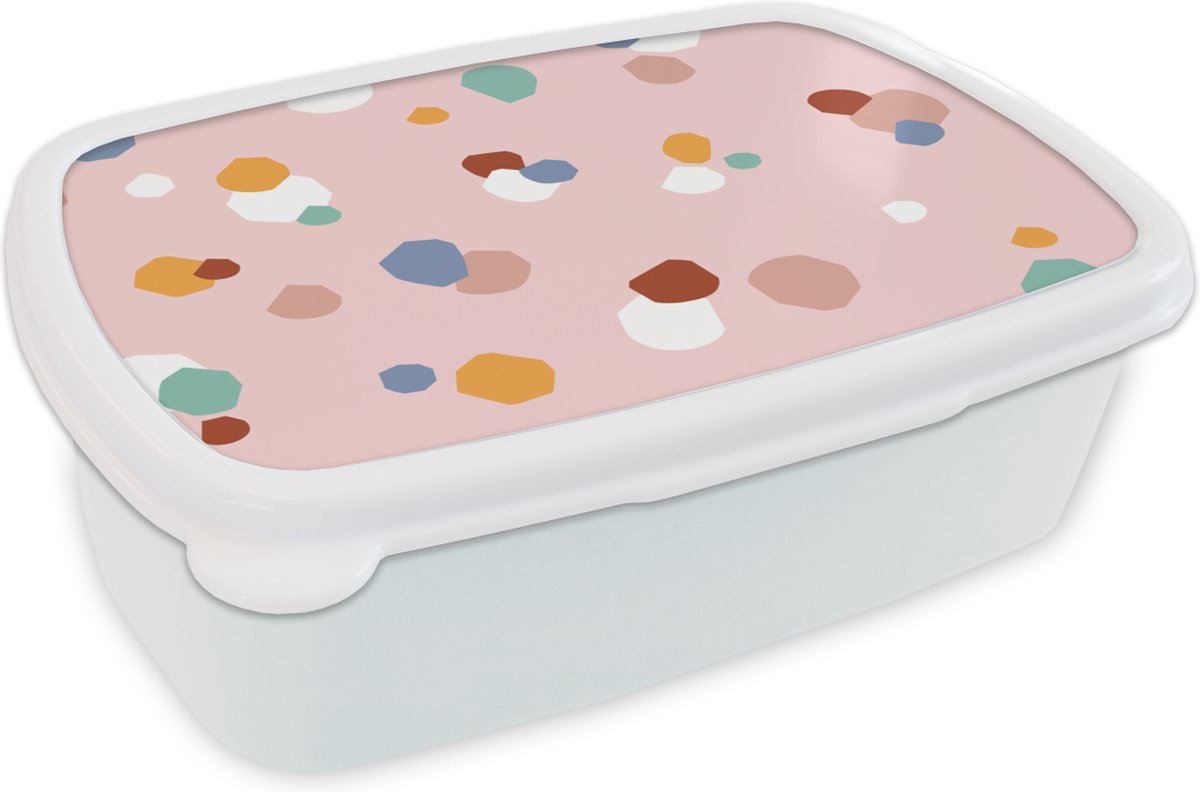 Broodtrommel Wit - Lunchbox - Brooddoos - Kinderen - Stippen - Roze - 18x12x6 cm - Volwassenen