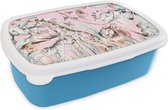 Lunch box Blauw - Lunch box - Boîte à pain - Aquarelle - Animaux - Jungle - Rose - Filles - Enfants - Kids - 18x12x6 cm - Enfants - Garçon
