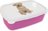 Broodtrommel Roze - Lunchbox Labrador puppy voor witte achtergrond - Brooddoos 18x12x6 cm - Brood lunch box - Broodtrommels voor kinderen en volwassenen