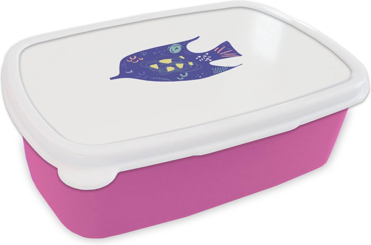 Broodtrommel Roze - Lunchbox - Brooddoos - Vis - Paars - Pastel - 18x12x6 cm - Kinderen - Meisje
