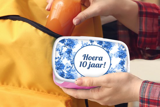 Lunch box Rose - Lunch box - Boîte à pain - Anniversaire - Citation - Blauw - 18x12x6 cm - Enfants - Fille