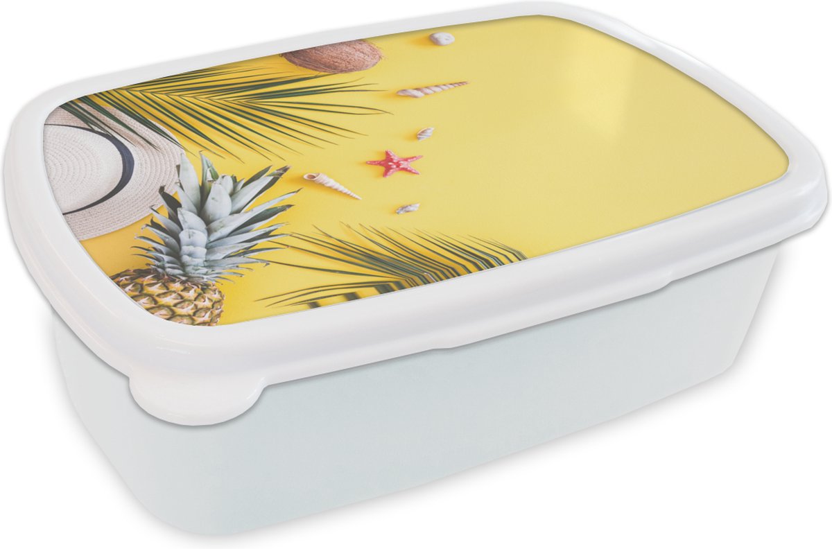 Broodtrommel Wit - Lunchbox - Brooddoos - Zomer - Strand - Bladeren - 18x12x6 cm - Volwassenen