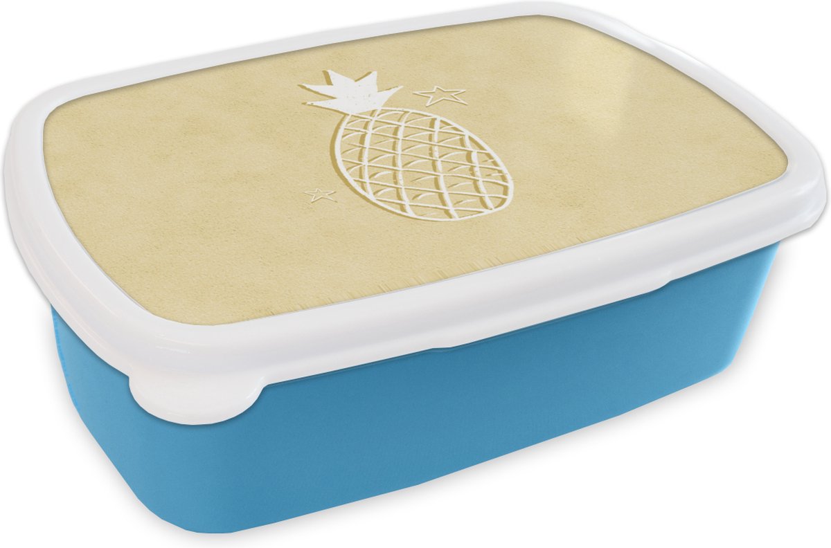 Broodtrommel Blauw - Lunchbox - Brooddoos - Zomer - Ananas - Sterren - 18x12x6 cm - Kinderen - Jongen