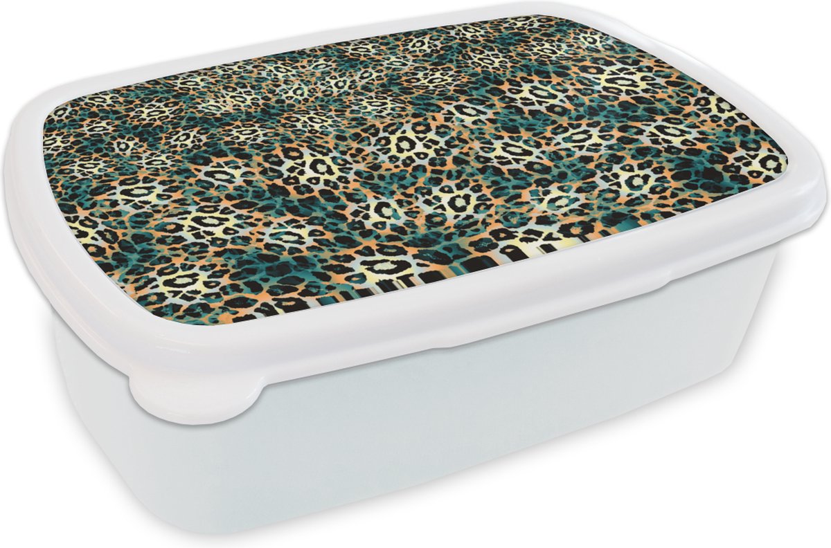 Broodtrommel Wit - Lunchbox - Brooddoos - Luipaardprint - Design - Dieren - 18x12x6 cm - Volwassenen