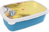 Broodtrommel Blauw - Lunchbox - Brooddoos - Zomer - Strand - Bladeren - 18x12x6 cm - Kinderen - Jongen