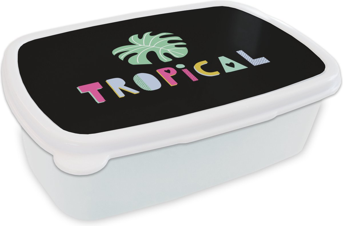 Broodtrommel Wit - Lunchbox - Brooddoos - Zomer - Tropical - Bladeren - 18x12x6 cm - Volwassenen