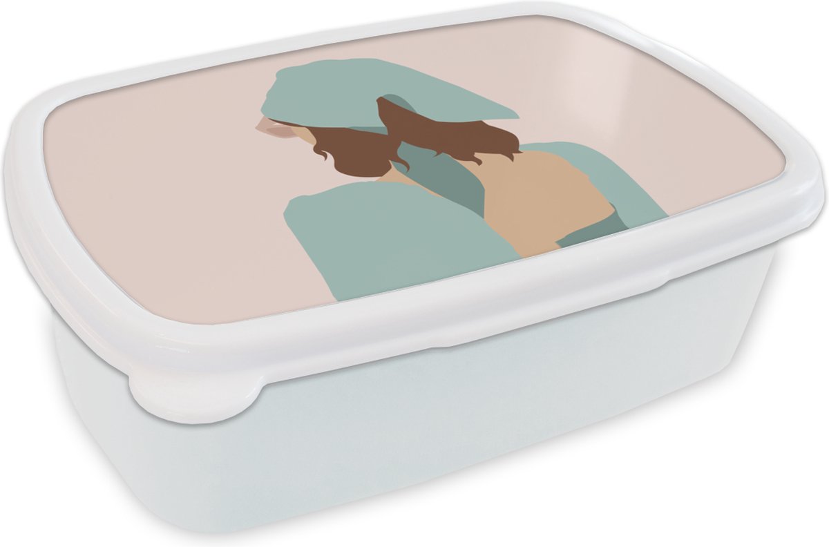 Broodtrommel Wit - Lunchbox - Brooddoos - Zomer - Vrouw - Abstract - 18x12x6 cm - Volwassenen