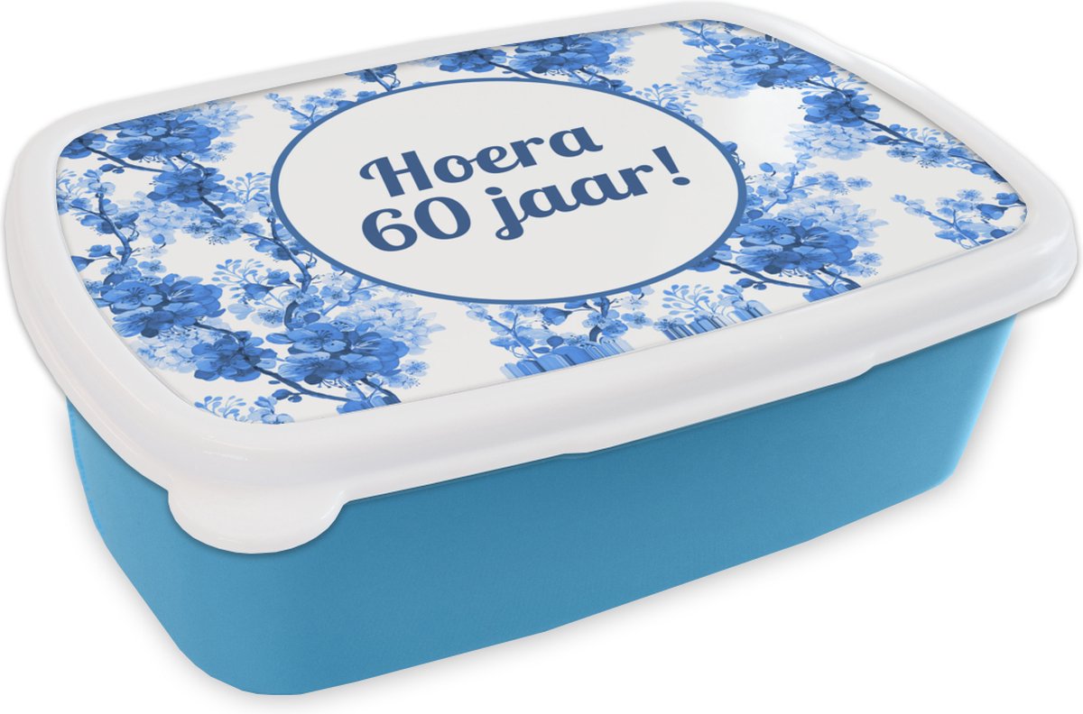 Broodtrommel Blauw - Lunchbox - Brooddoos - Design - 60 Jaar - Bloem - 18x12x6 cm - Kinderen - Jongen