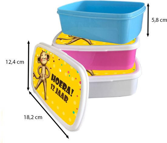 Lunch box Rose - Lunch box - Lunch box - Anniversaire - Singe - 12 ans - 18x12x6 cm - Enfants - Fille