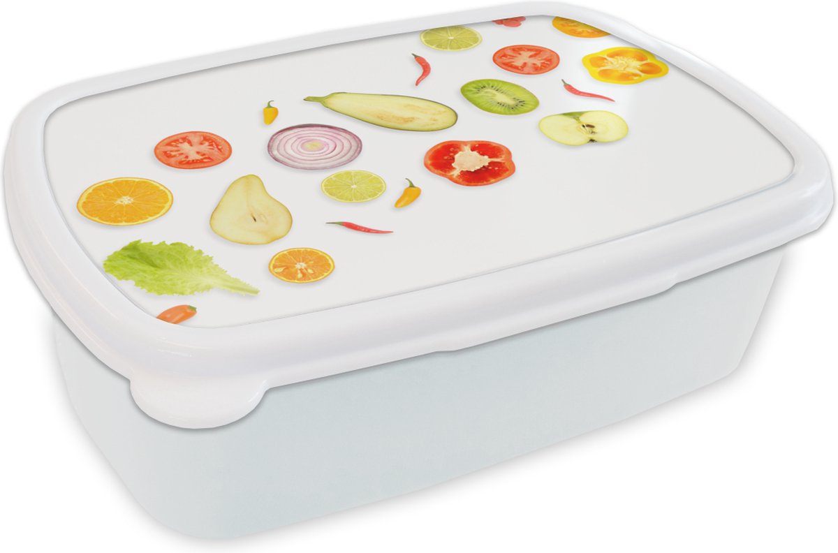 Broodtrommel Wit - Lunchbox - Brooddoos - Sla - Appel - Wit - 18x12x6 cm - Volwassenen