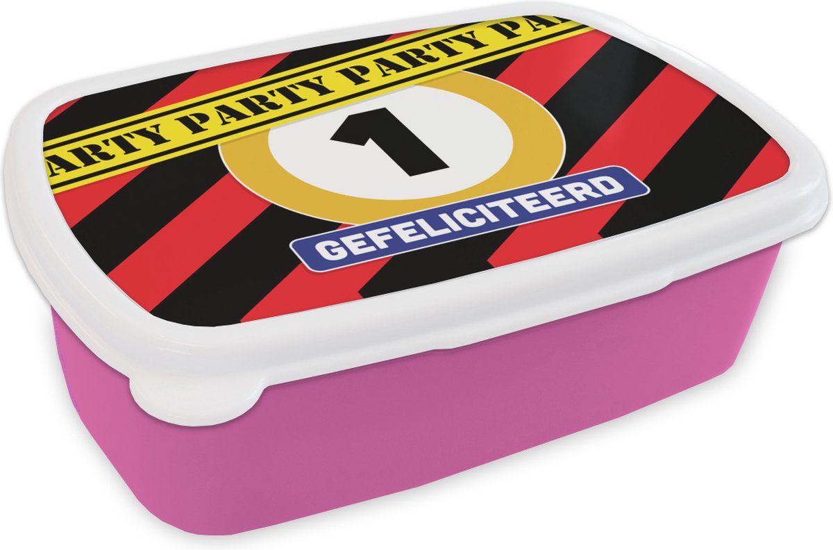 Broodtrommel Roze - Lunchbox - Brooddoos - Decoratie - Feest - 1 jaar - 18x12x6 cm - Kinderen - Meisje