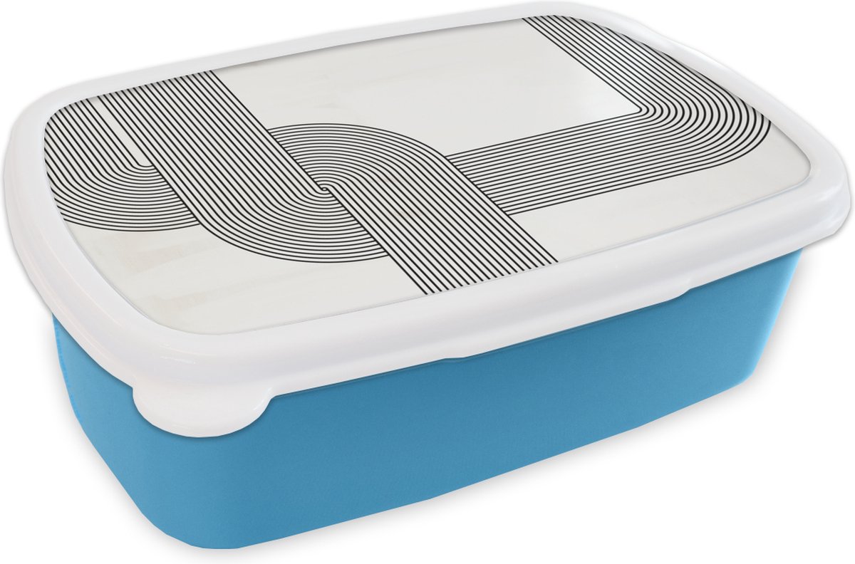 Broodtrommel Blauw - Lunchbox - Brooddoos - Zwart - Wit - Lijn - 18x12x6 cm - Kinderen - Jongen