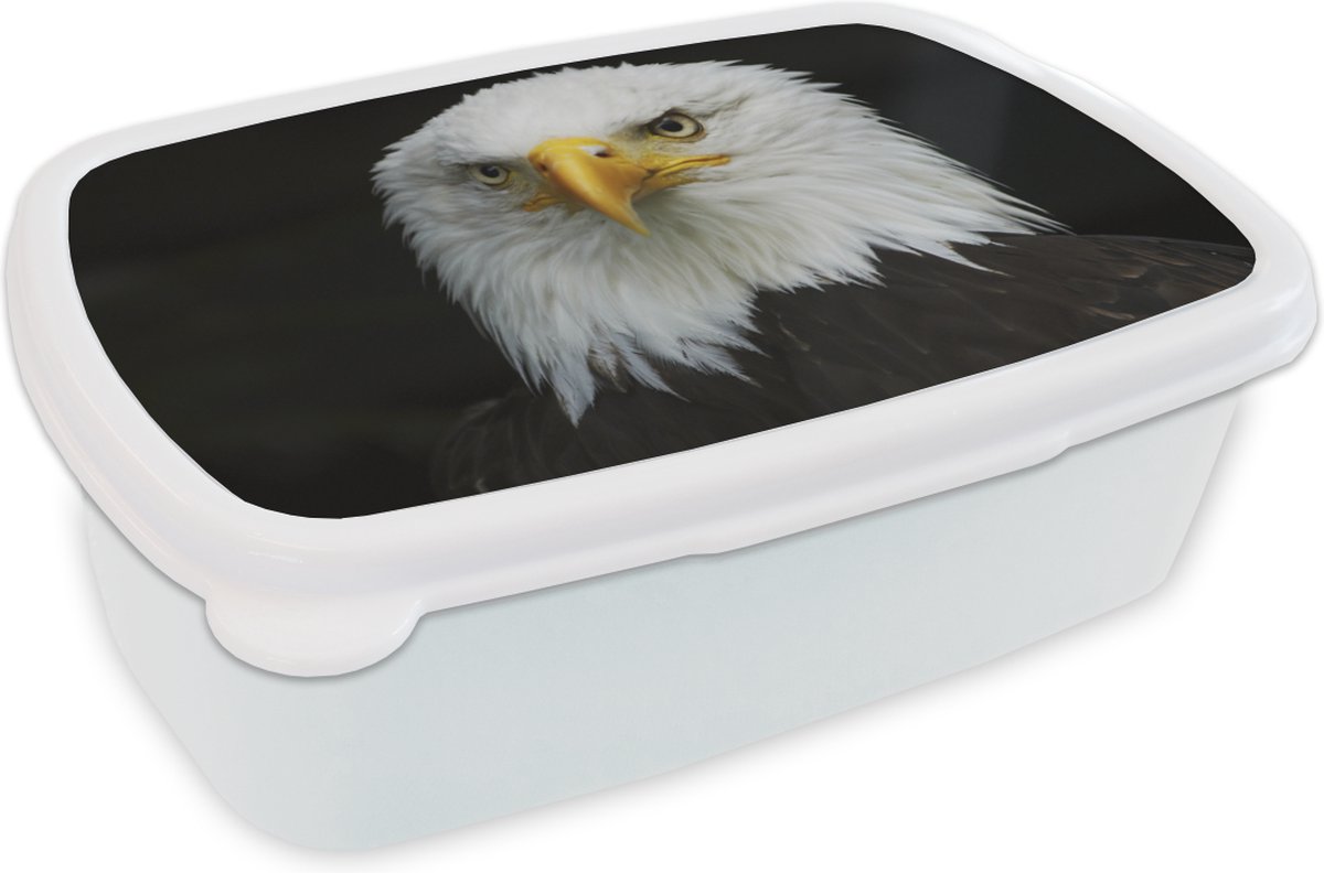 Broodtrommel Wit - Lunchbox - Brooddoos - Arend - Zwart - Wit - 18x12x6 cm - Volwassenen