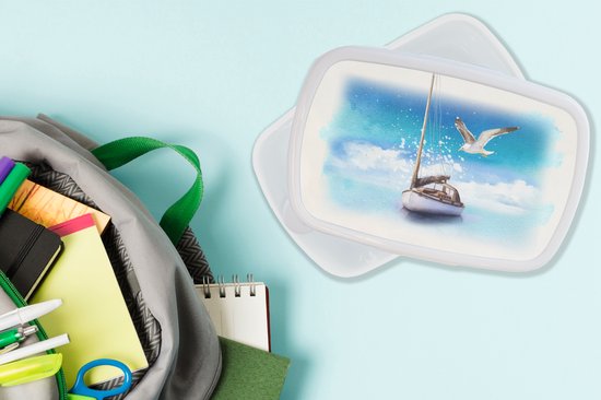 Lunch box Wit - Lunch box - Boîte à pain - Bateau - Water - Mouette - 18x12x6 cm - Adultes