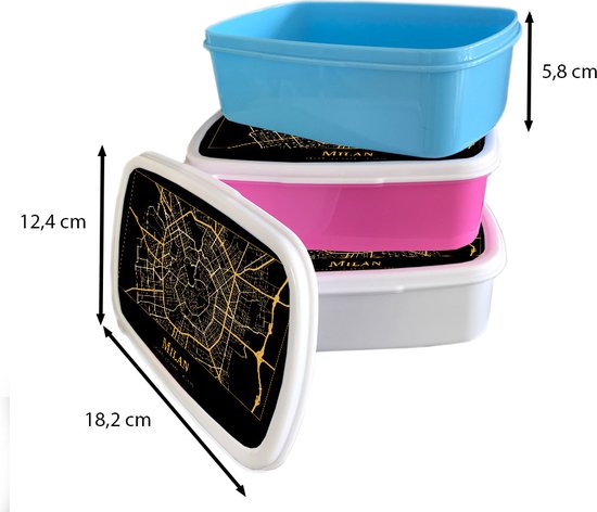 Breadbox Pink - Lunchbox - Breadbox - Carte - Milan - Luxe - Or - Zwart - 18x12x6 cm - Enfants - Fille