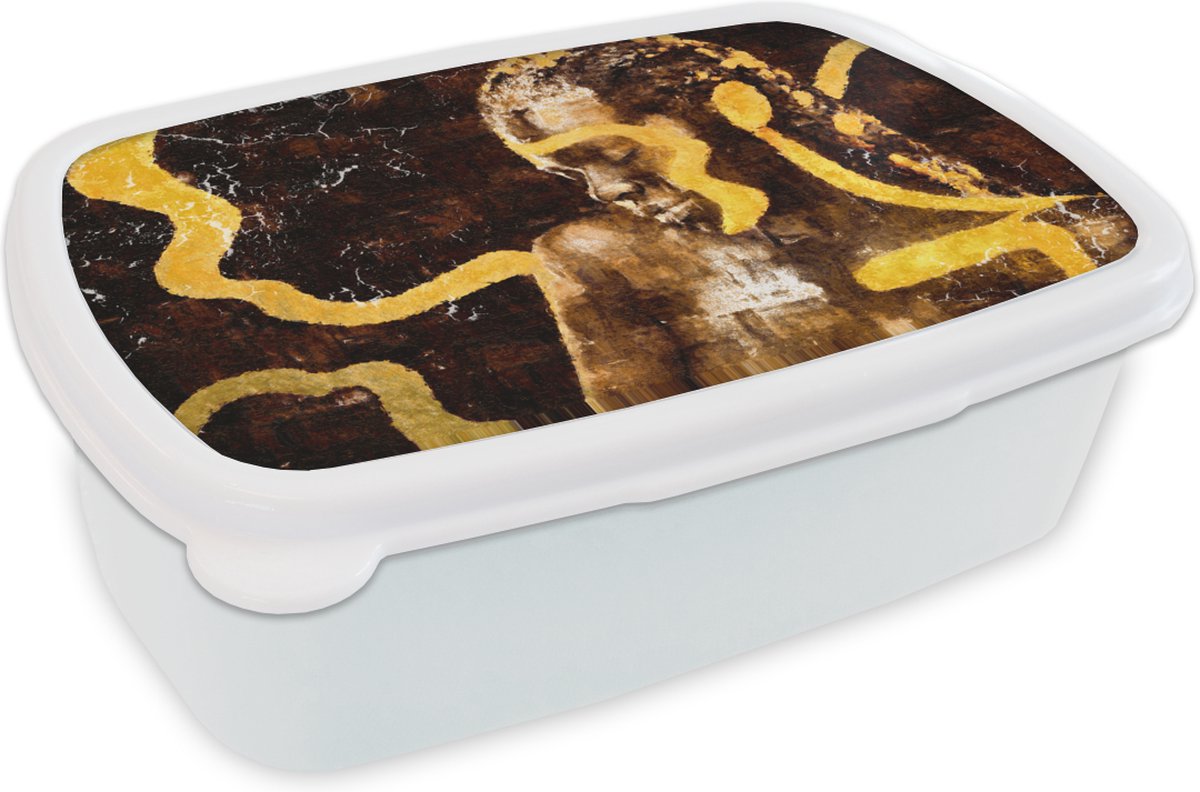 Broodtrommel Wit - Lunchbox - Brooddoos - Vrouw - Zwart - Goud - 18x12x6 cm - Volwassenen
