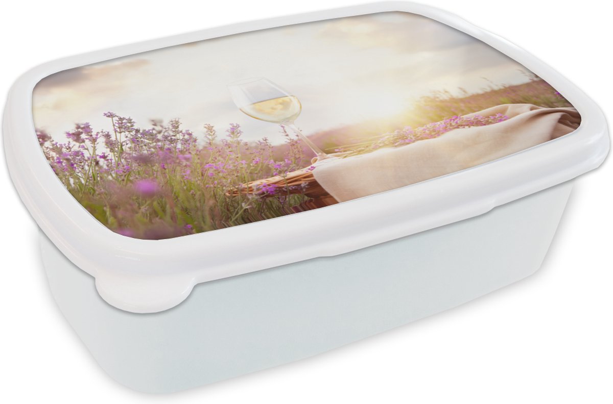 Broodtrommel Wit - Lunchbox - Brooddoos - Lavendel - Wijn - Lente - 18x12x6 cm - Volwassenen