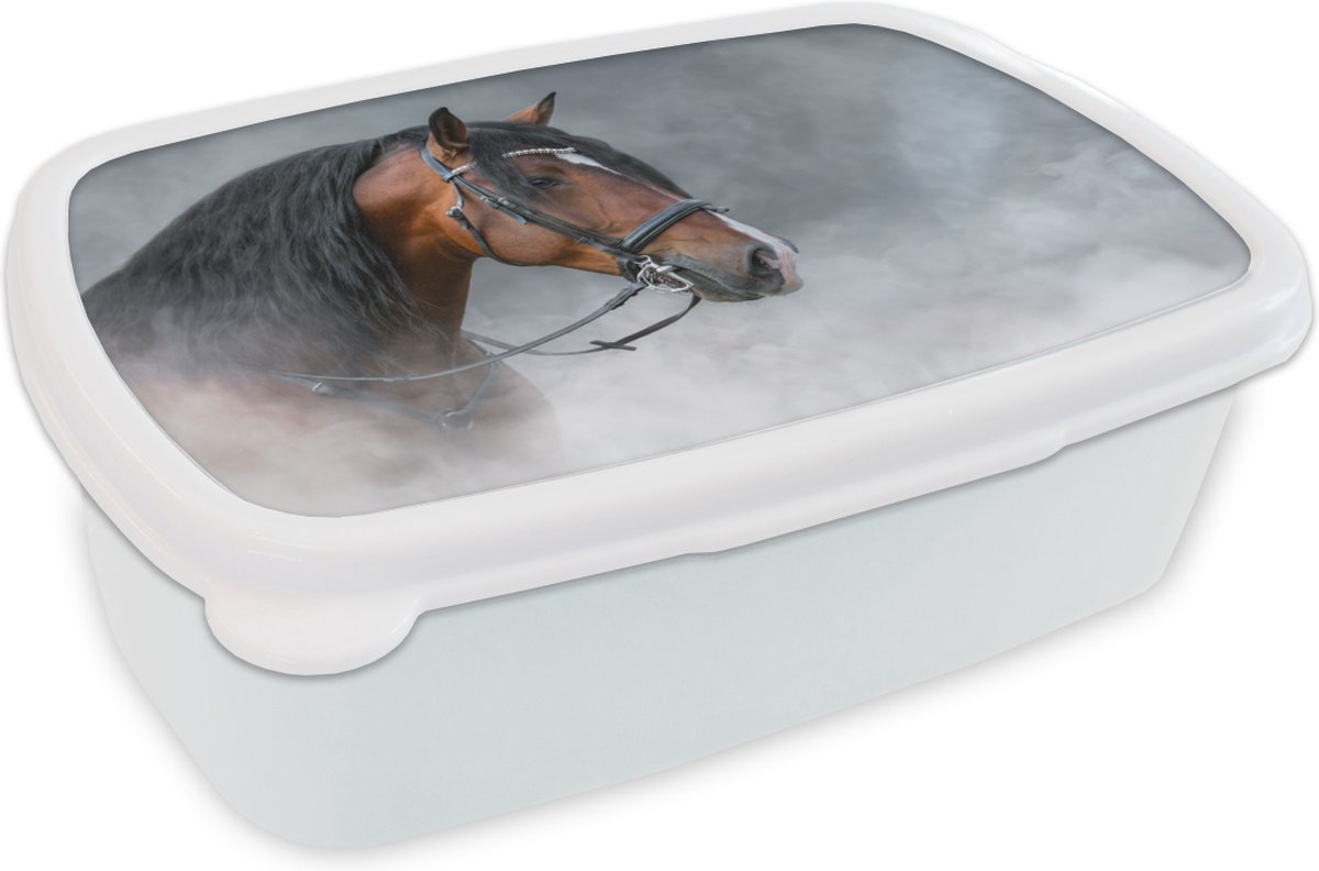 Broodtrommel Wit - Lunchbox - Brooddoos - Paard - Rook - Zwart - 18x12x6 cm - Volwassenen
