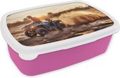 Broodtrommel Roze - Lunchbox - Brooddoos - Kinder quad - Race - Duin - 18x12x6 cm - Kinderen - Meisje