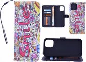 Telefoonhoesje Geschikt voor: iPhone 12 Bookcase hoesje met print - Smile Graffiti