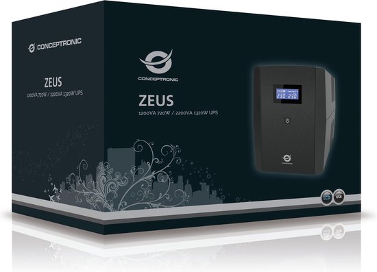Conceptronic ZEUS03EMP Noodstroomvoeding - 1200VA - 720W - 3x IEC - 2x Schuko-aansluiting - Conceptronic