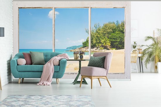 Papier peint - Papier peint photo murale Transparente - Plage - Mer - Largeur 450 cm x hauteur 300 cm